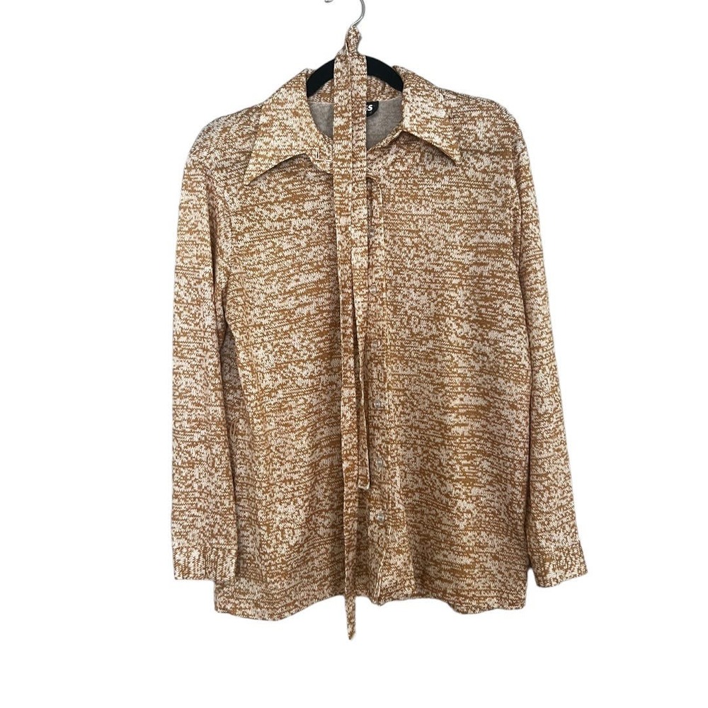 70s Knit Sweater Novelty Print Dagger Collar Button Down Shirt